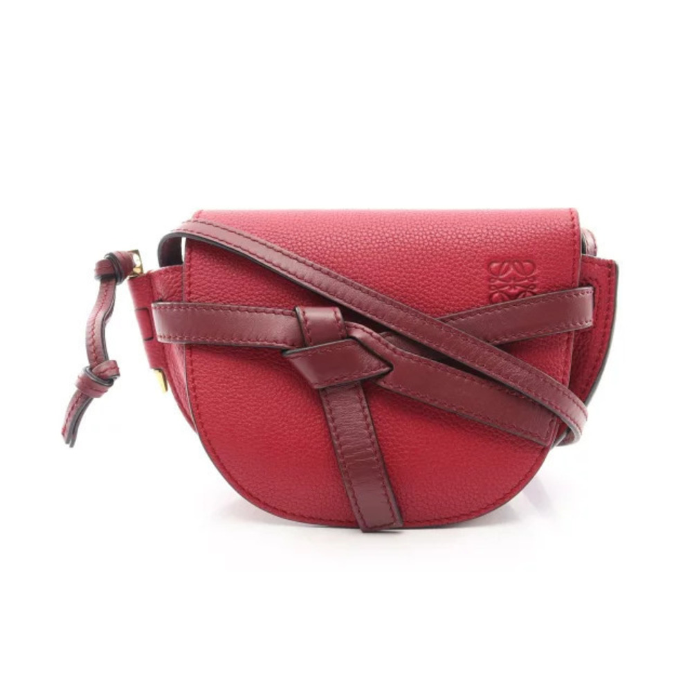 Loewe Gate Bag Shoulder Leather Red Burgundy Red